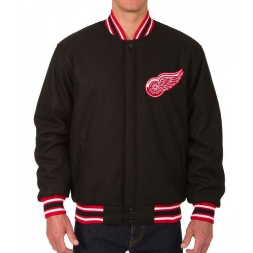 Detroit Red Wings Varsity Black Wool Jacket